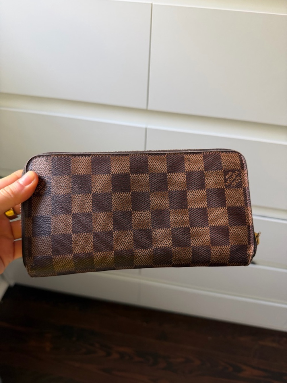 Louis Vuitton Brown Checkered Zip-Around Wallet